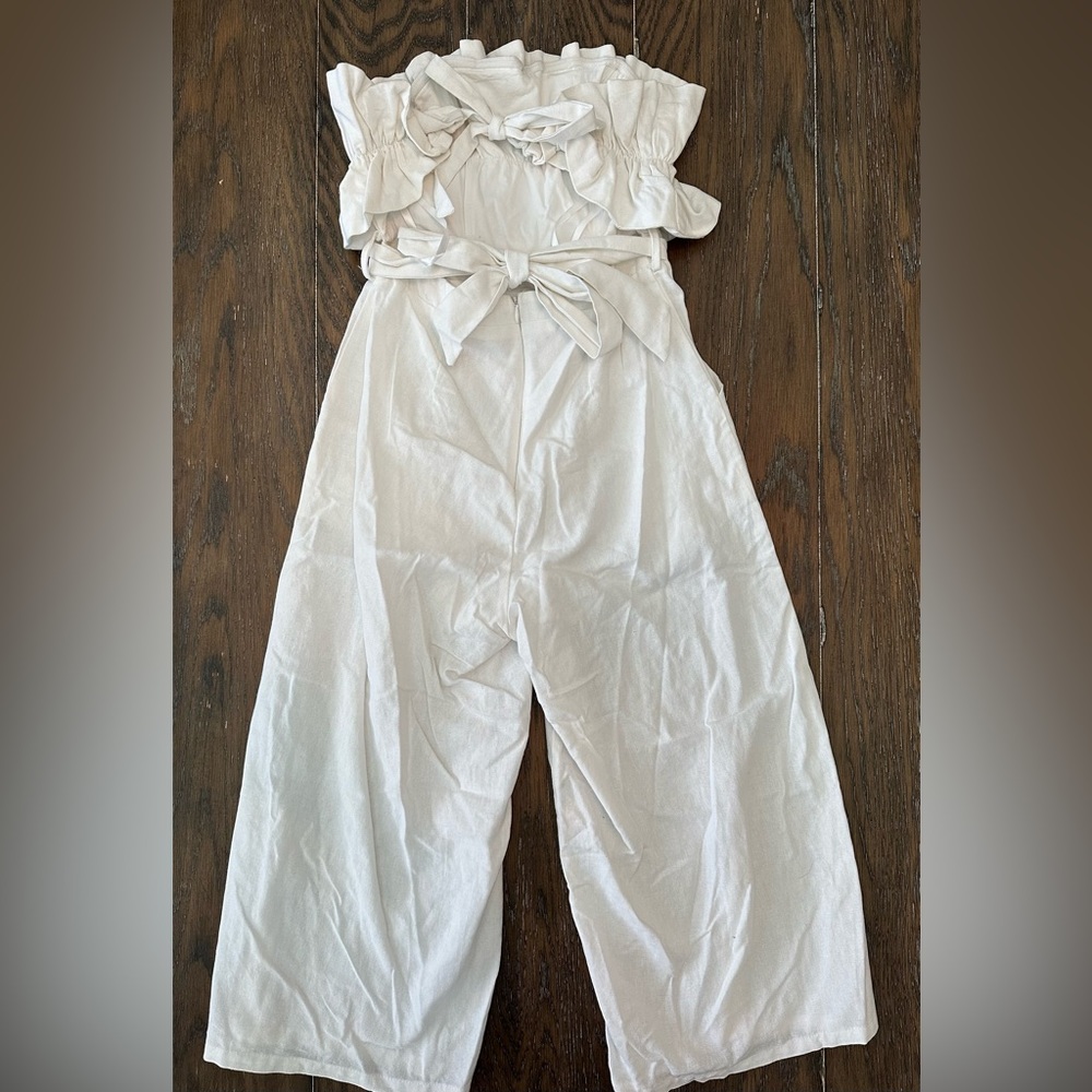 White Ruffle Strapless Jumpsuit - Picture 3 of 4